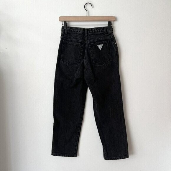 Vintage Guess Faded Black High Rise Tapered Ankle Jeans USA Made Women's Size 28 - Picture 1 of 9